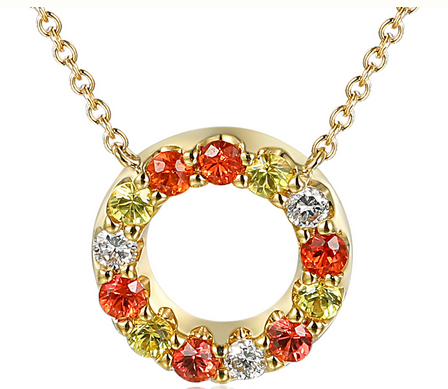 Claw Set Sapphire & Diamond Circle Pendant & Chain