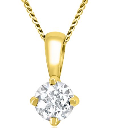Claw Set Lab Grown Round Brilliant Cut Diamond Pendant & Chain