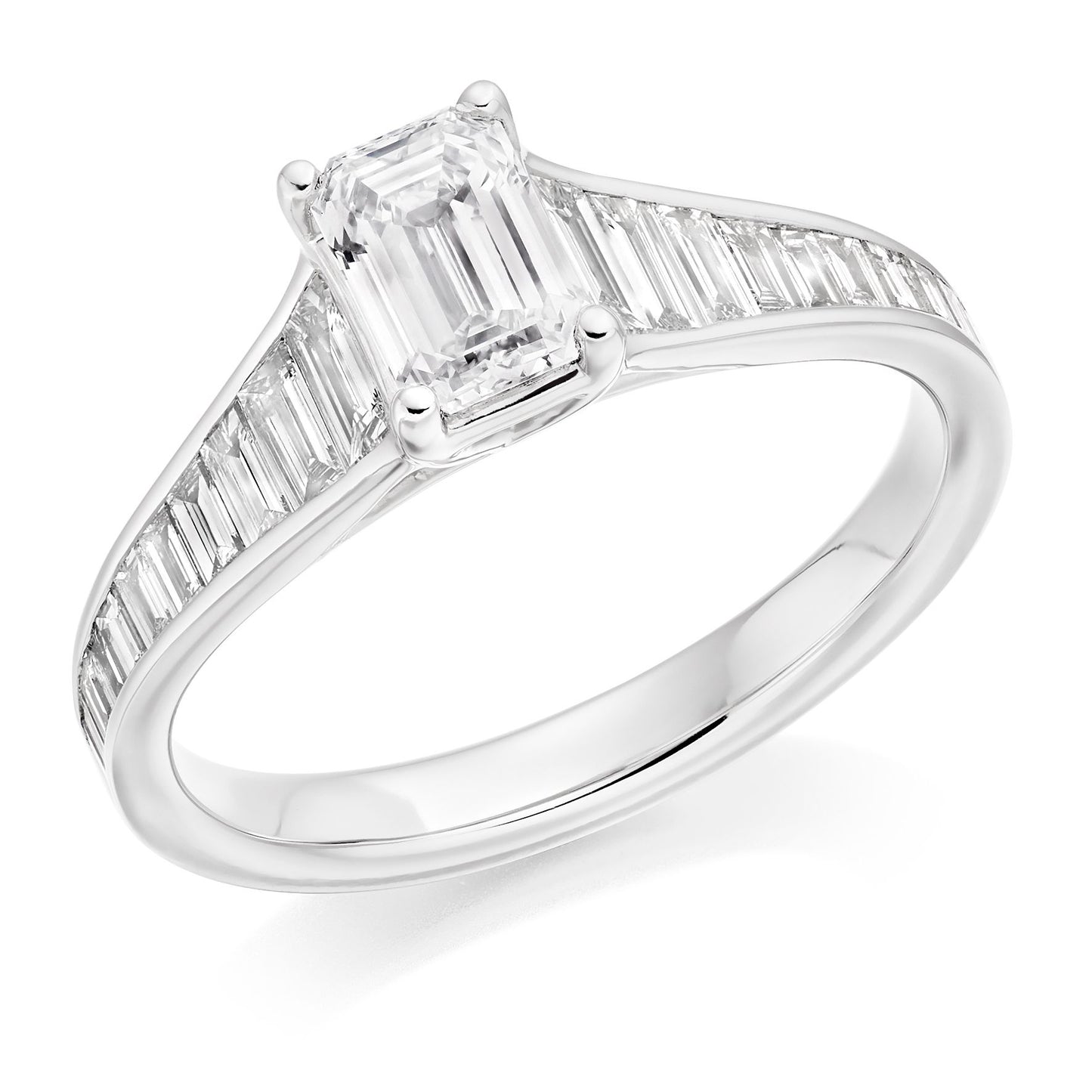 Emerald Cut Diamond Solitaire With Diamond Set Shoulders