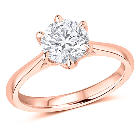 Six Claw Set Round Brilliant Cut Lab Grown Diamond Solitaire Ring