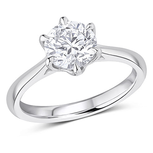 Six Claw Set Round Brilliant Cut Lab Grown Diamond Solitaire Ring