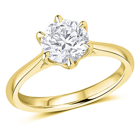Six Claw Set Round Brilliant Cut Lab Grown Diamond Solitaire Ring