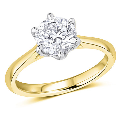 Six Claw Set Round Brilliant Cut Lab Grown Diamond Solitaire Ring