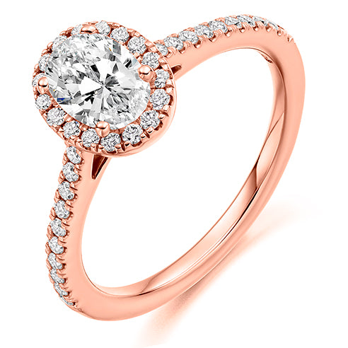 Oval Cut Halo Solitaire With Diamond Set Shoulders