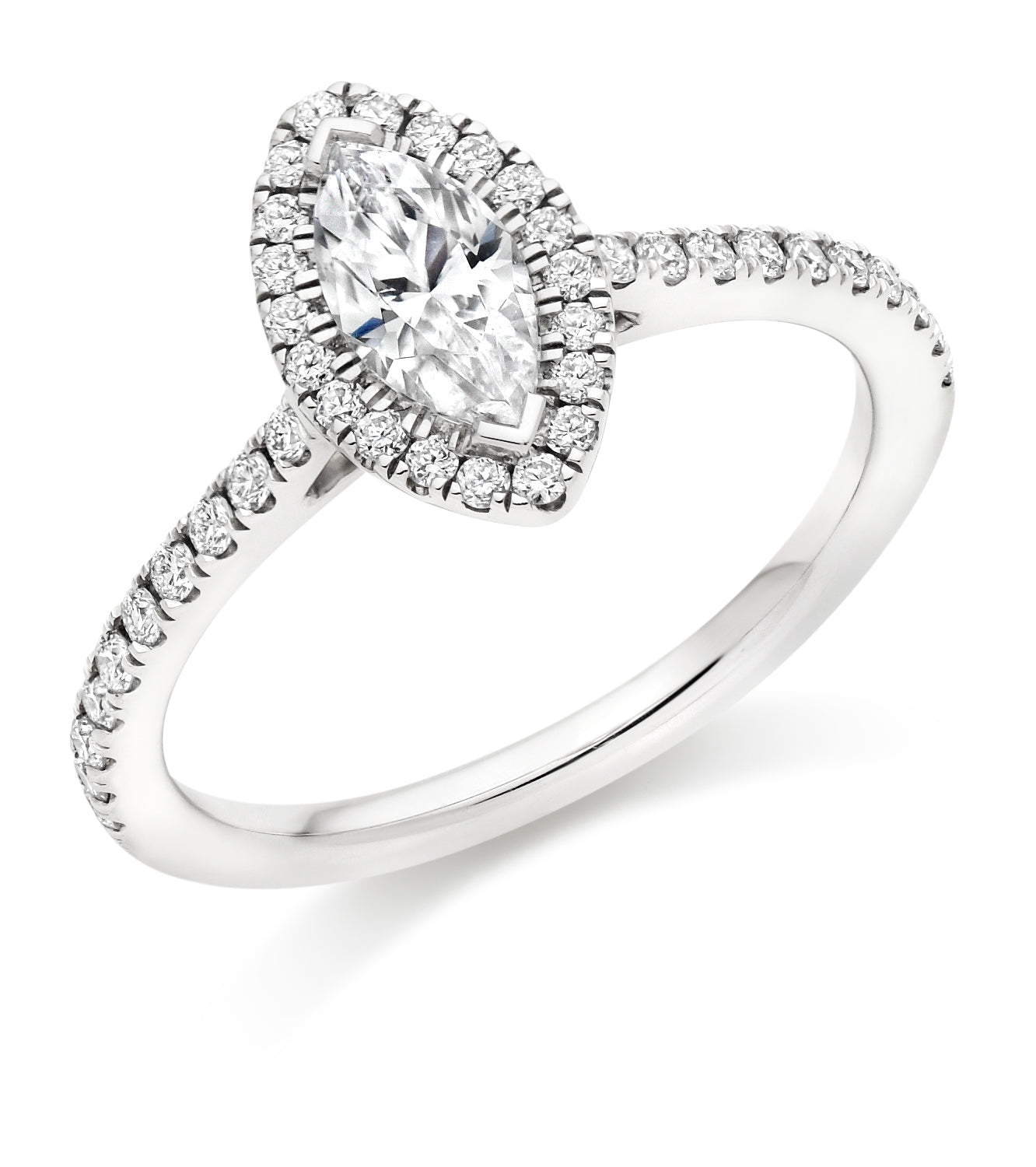 Marquise Cut Halo Solitaire With Diamond Set Shoulders