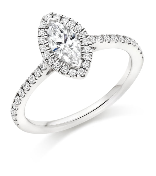 Marquise Cut Halo Solitaire With Diamond Set Shoulders