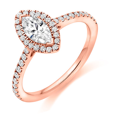 Marquise Cut Halo Solitaire With Diamond Set Shoulders