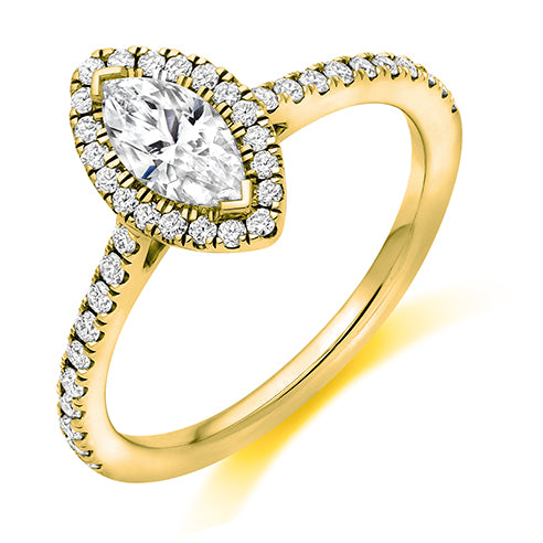 Marquise Cut Halo Solitaire With Diamond Set Shoulders