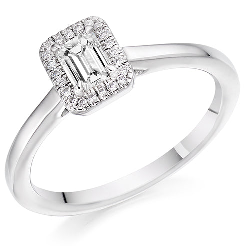 Emerald Cut Halo Solitaire Ring