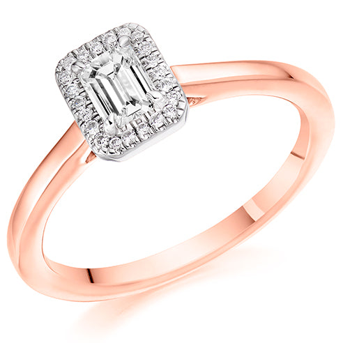 Emerald Cut Halo Solitaire Ring
