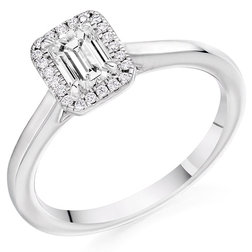Emerald Cut Halo Solitaire Ring