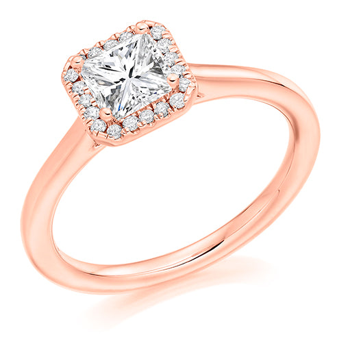 Princess Cut Halo Solitaire Ring