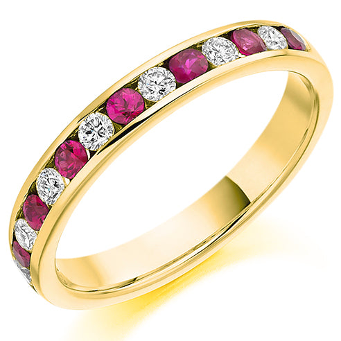 Round Brilliant Channel Set Diamond & Ruby Half Eternity Ring