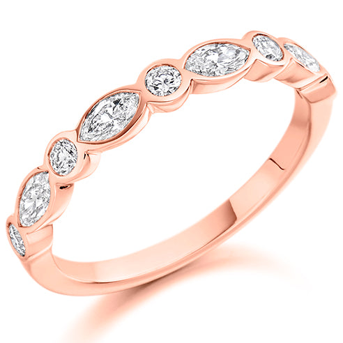 Round Brilliant & Marquise Cut Diamond Rubover Set Half Eternity