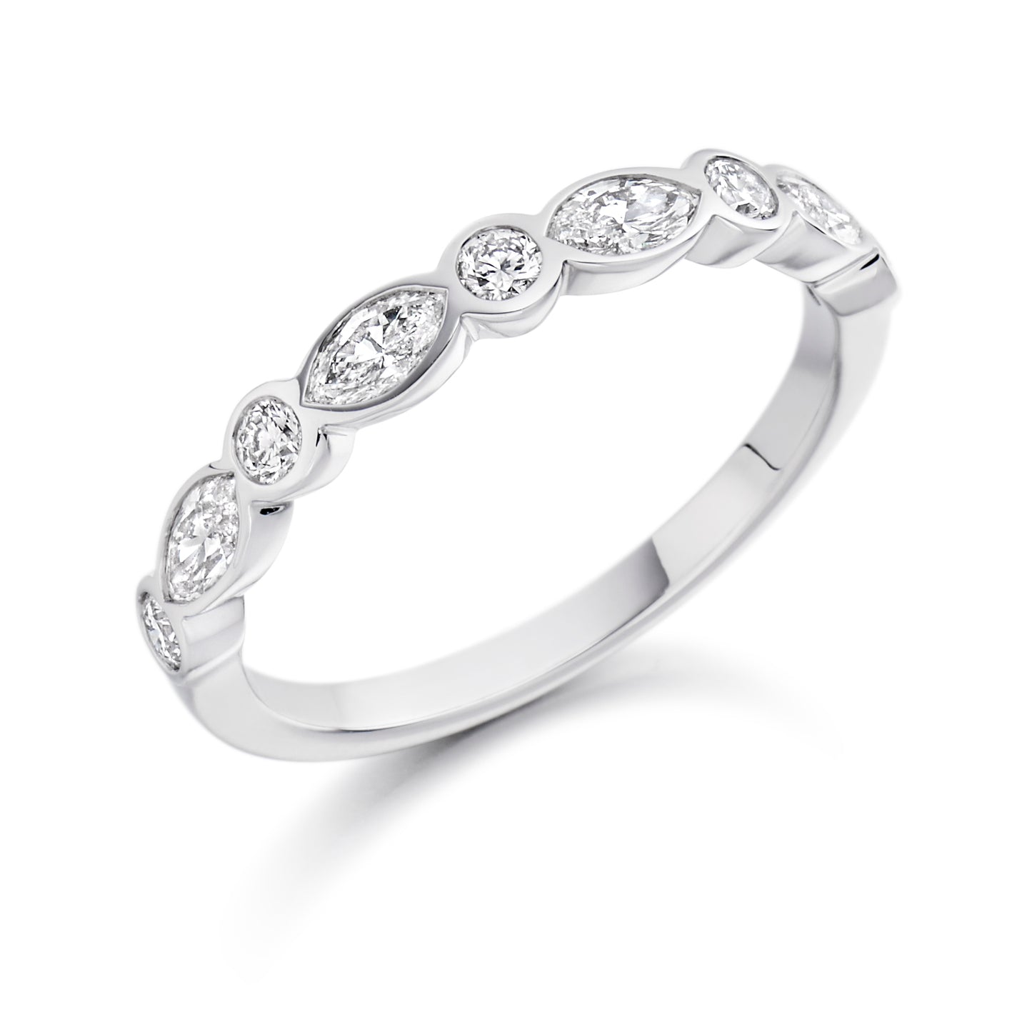 Round Brilliant & Marquise Cut Diamond Rubover Set Half Eternity