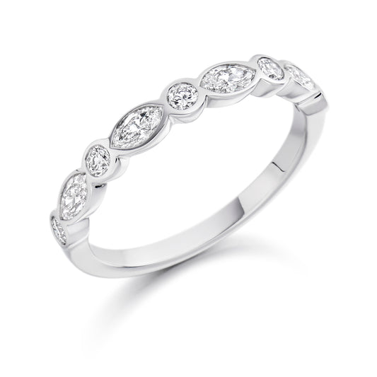 Round Brilliant & Marquise Cut Diamond Rubover Set Half Eternity