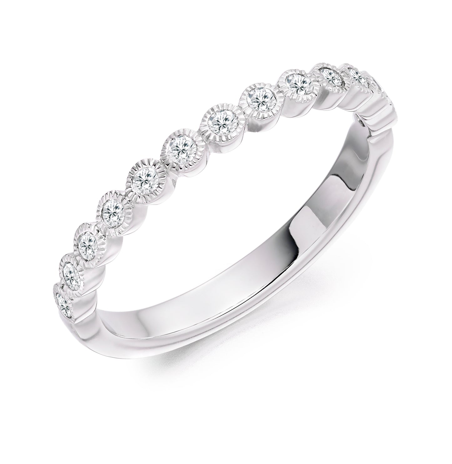Round Brilliant Cut Rubover Set Half Eternity Ring