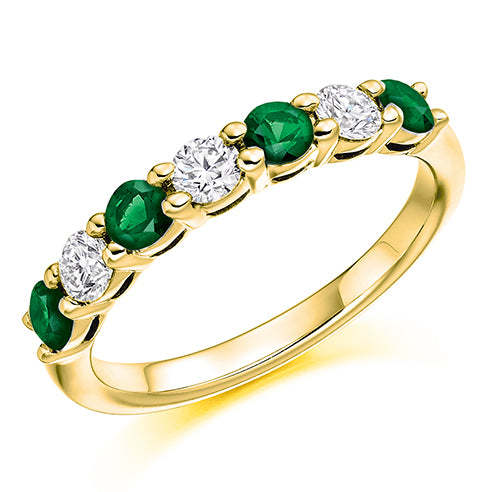Claw Set Round Brilliant Diamond & Emerald Eternity Ring