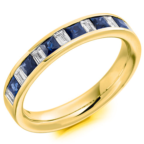 Mixed Cut Channel Set Diamond & Blue Sapphire Eternity Ring