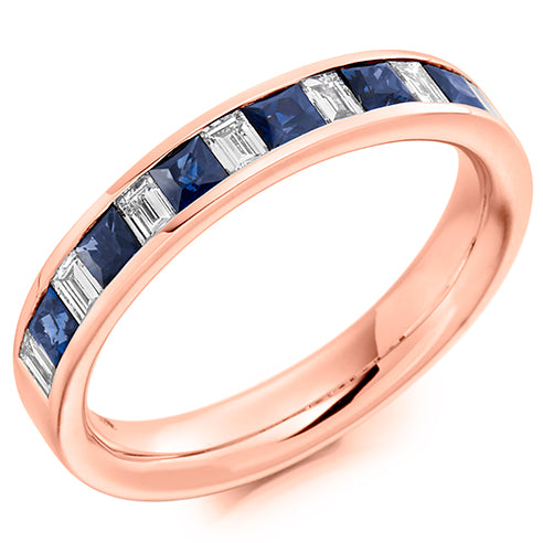 Mixed Cut Channel Set Diamond & Blue Sapphire Eternity Ring