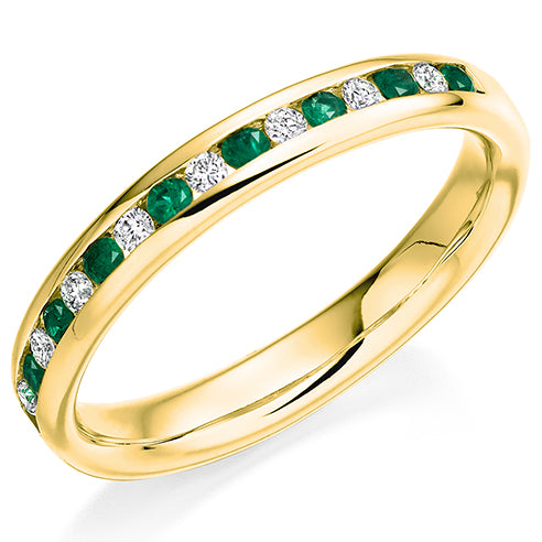 Round Brilliant Channel Set Diamond & Emerald Half Eternity Ring