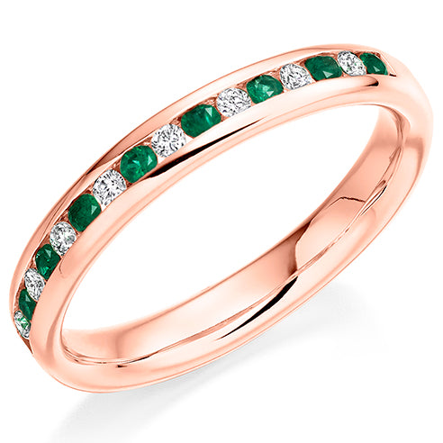 Round Brilliant Channel Set Diamond & Emerald Half Eternity Ring