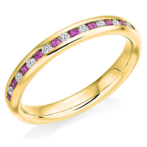 Round Brilliant Channel Set Diamond & Pink Sapphire Half Eternity Ring