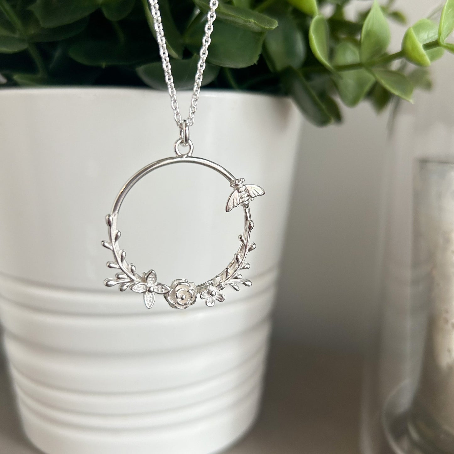 Laura Holland Sterling Silver Botanical Hoop Necklace