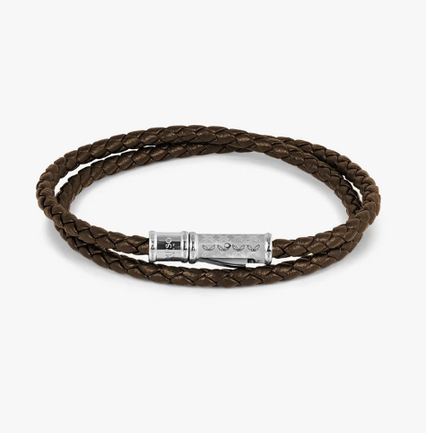 THOMPSON Lucky Clover Double Wrap Bracelet In Brown Leather