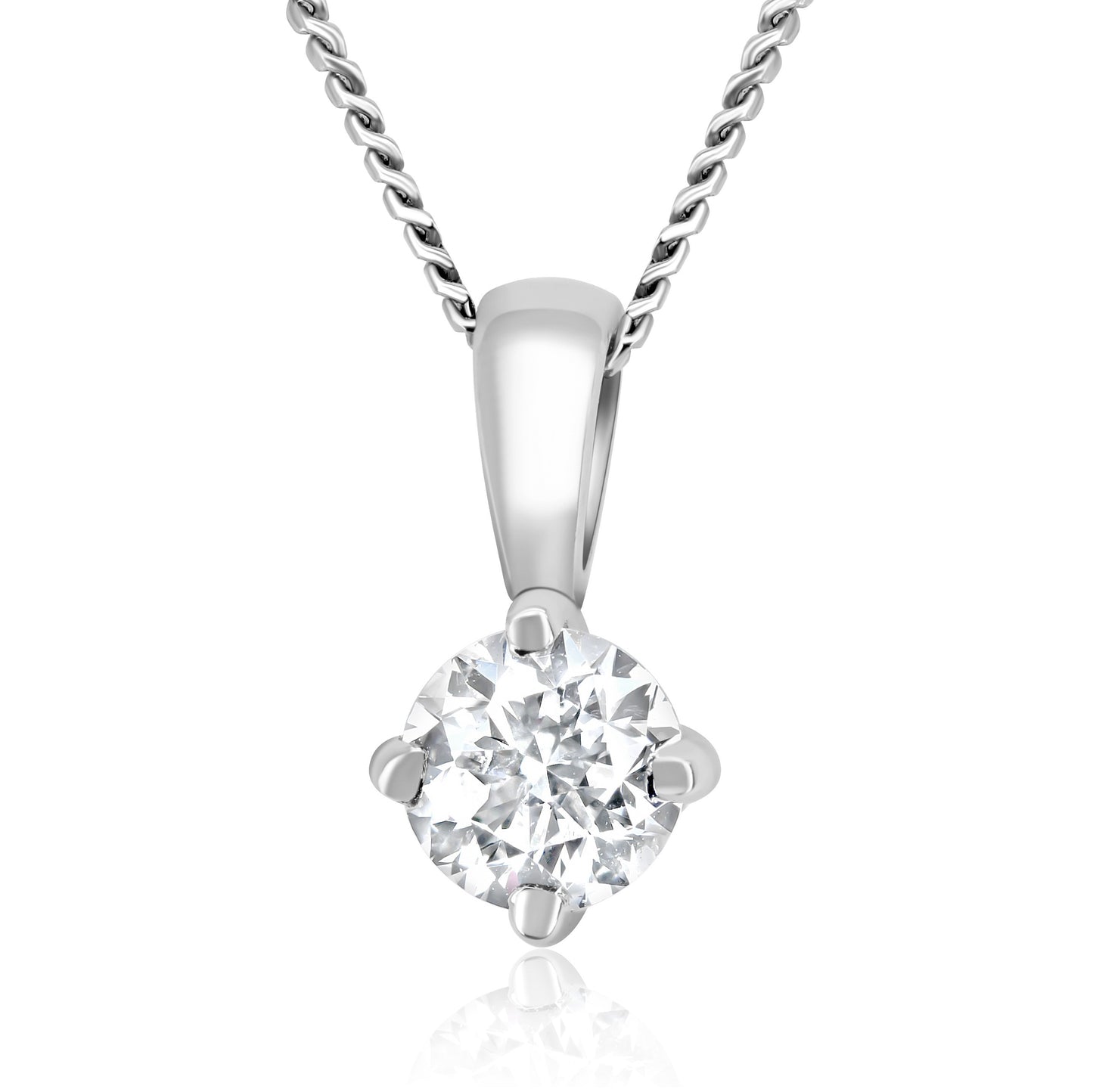 Claw Set Lab Grown Round Brilliant Cut Diamond Pendant & Chain