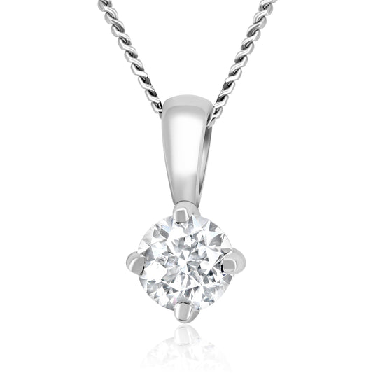 Claw Set Lab Grown Round Brilliant Cut Diamond Pendant & Chain