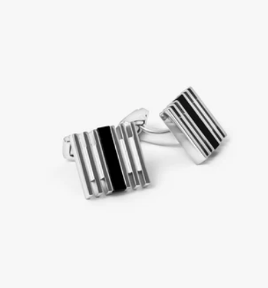 THOMPSON Summer Stripes Bar Cufflinks With Onyx And Palladium Plated