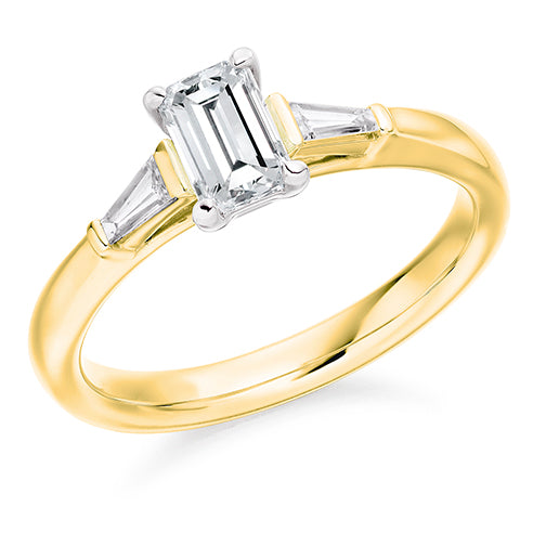 Emerald Cut Trilogy Ring With Tapered Baguette Shoulders
