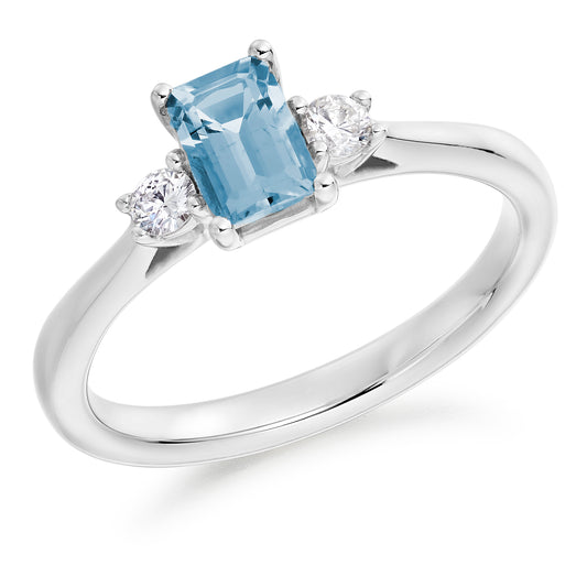 Emerald Cut Aquamarine Trilogy Ring