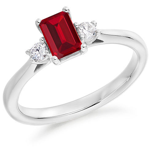 Emerald Cut Ruby Trilogy Ring