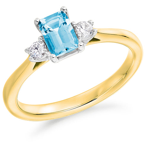 Emerald Cut Aquamarine Trilogy Ring