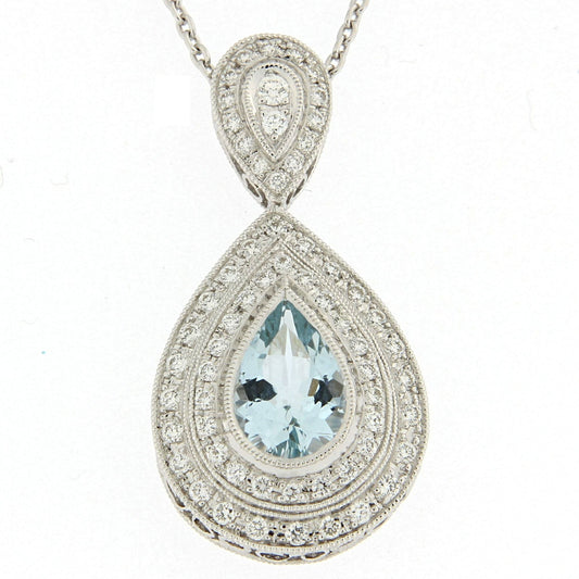 Ungar & Ungar Diamond & Aquamarine Fancy Pendant & Chain