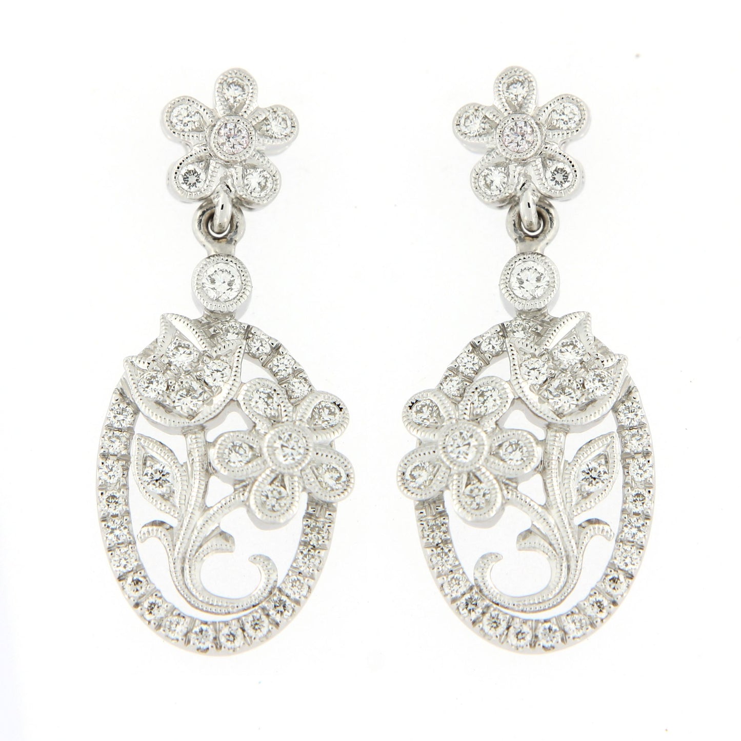 Ungar & Ungar Round Brilliant Cut Diamond Floral Drop Earrings