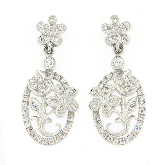Ungar & Ungar Round Brilliant Cut Diamond Floral Drop Earrings