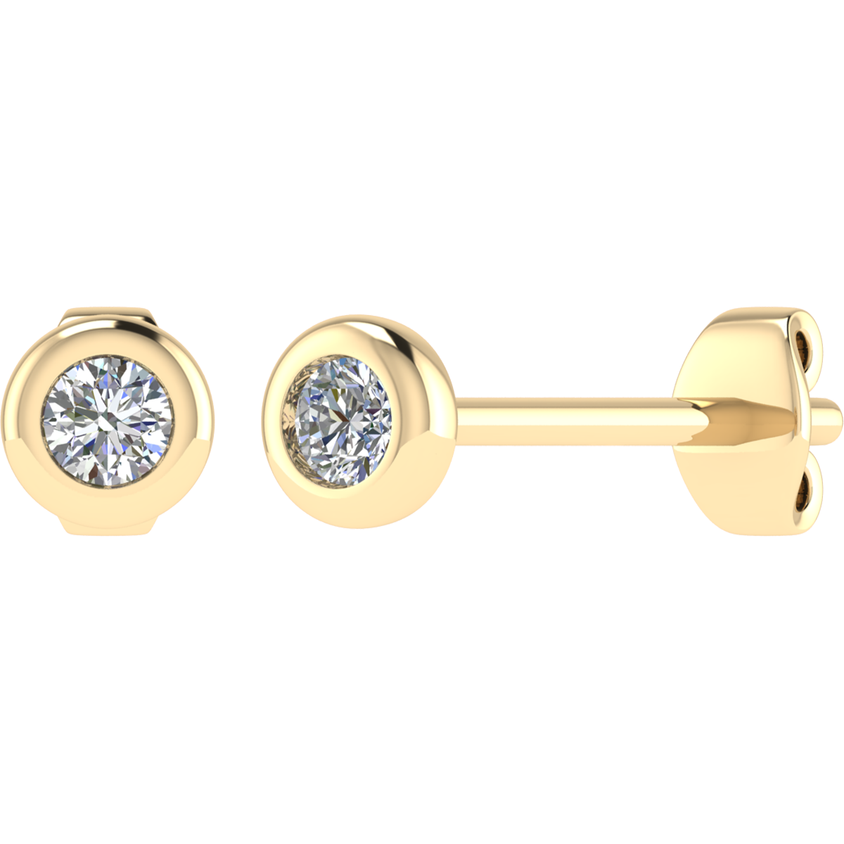 Rubover Set Round Brilliant Cut Diamond Stud Earrings