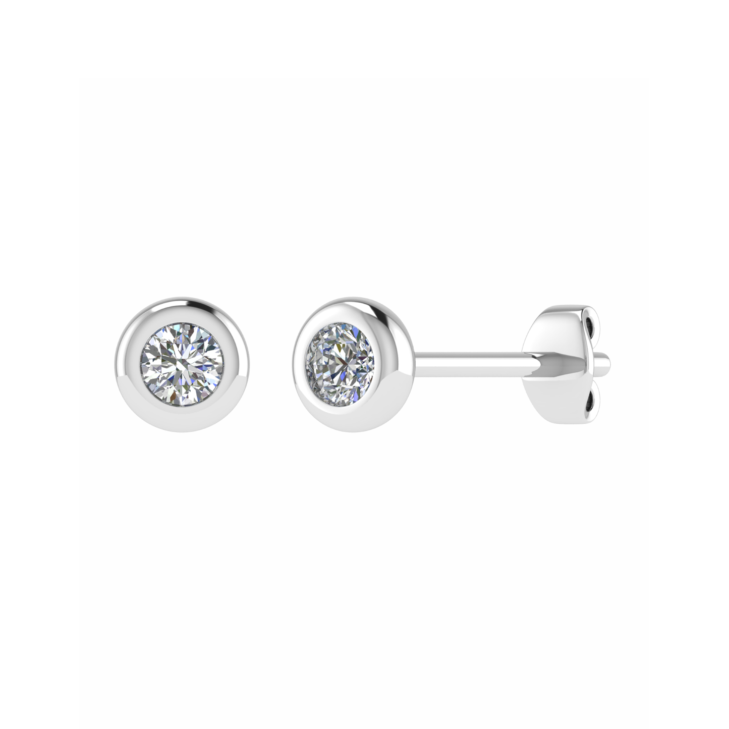 Rubover Set Round Brilliant Cut Diamond Stud Earrings