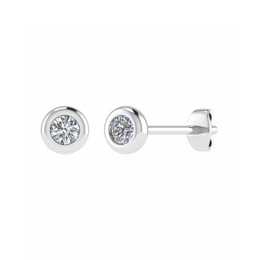 Rubover Set Round Brilliant Cut Diamond Stud Earrings