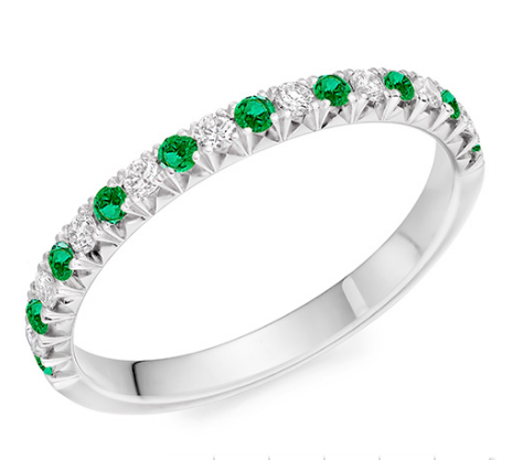 Round Brilliant Claw Set Lab Grown Diamond & Emerald Half Eternity Ring