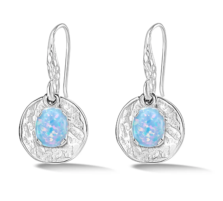Dower & Hall Hammered Disc & Opal Array Drop Earrings