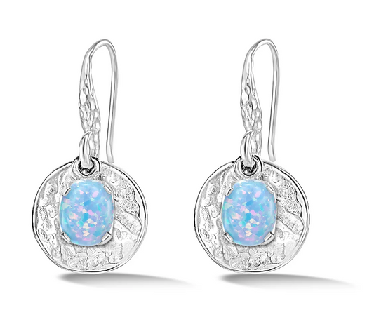 Dower & Hall Hammered Disc & Opal Array Drop Earrings