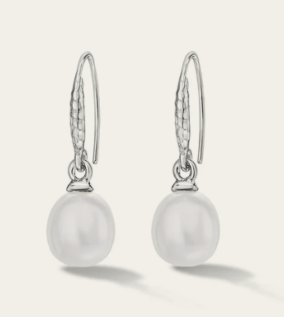 Dower & Hall Oval White Luna Pearl Drop Earrings