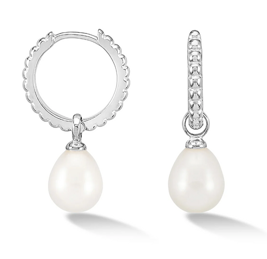 Dower & Hall Timeless Oval Pearl Charm Hoops