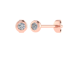 Rubover Set Round Brilliant Cut Diamond Stud Earrings