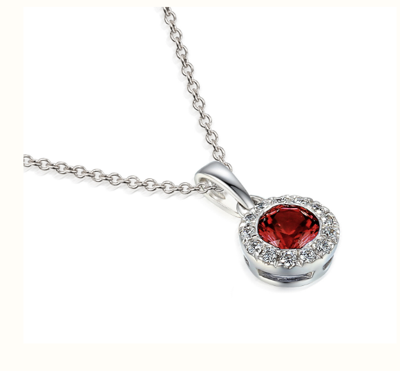 Claw Set Halo Ruby & Diamond Pendant & Chain