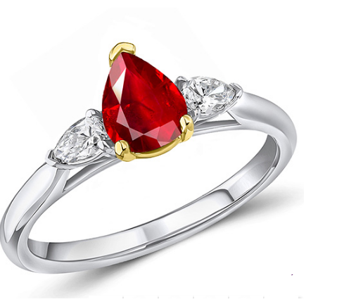 Pear Cut Ruby & Lab Grown Diamond Trilogy Ring